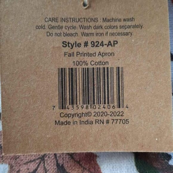 Fall Leaf Apron Leaves Pattern Printed Design Cotton Washable Fall Harvest NWT - Picture 5 of 5